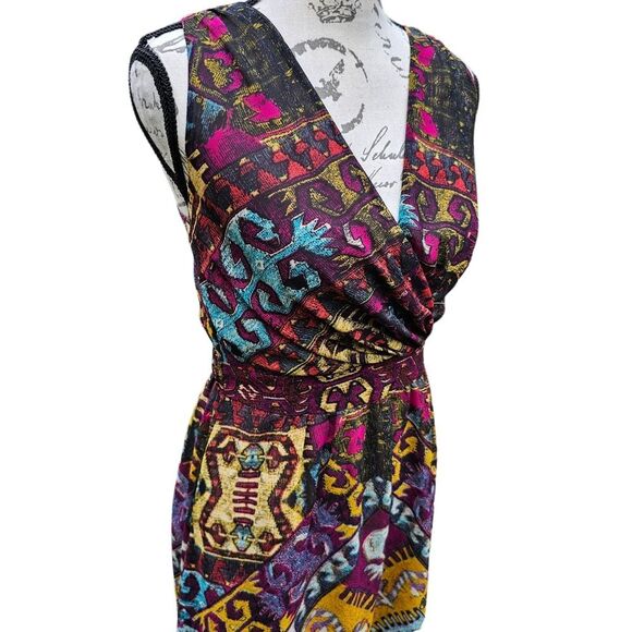 Addie Multicolor Vibrant Open Back Lace Up V-Neck Sleeveless Midi Dress Size S - Picture 3 of 8